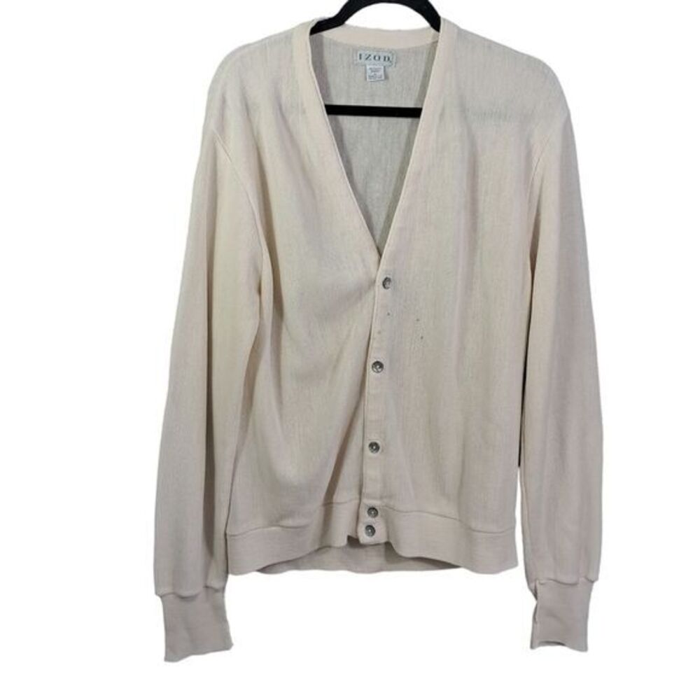 Vintage Izod Cardigan Sweater‎ Men's Large Cream Embroidered Logo 90s USA
